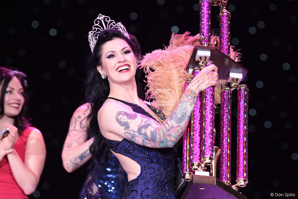LouLou D’vil receives her trophy as Miss Exotic World 2013, the Reigning Qu...