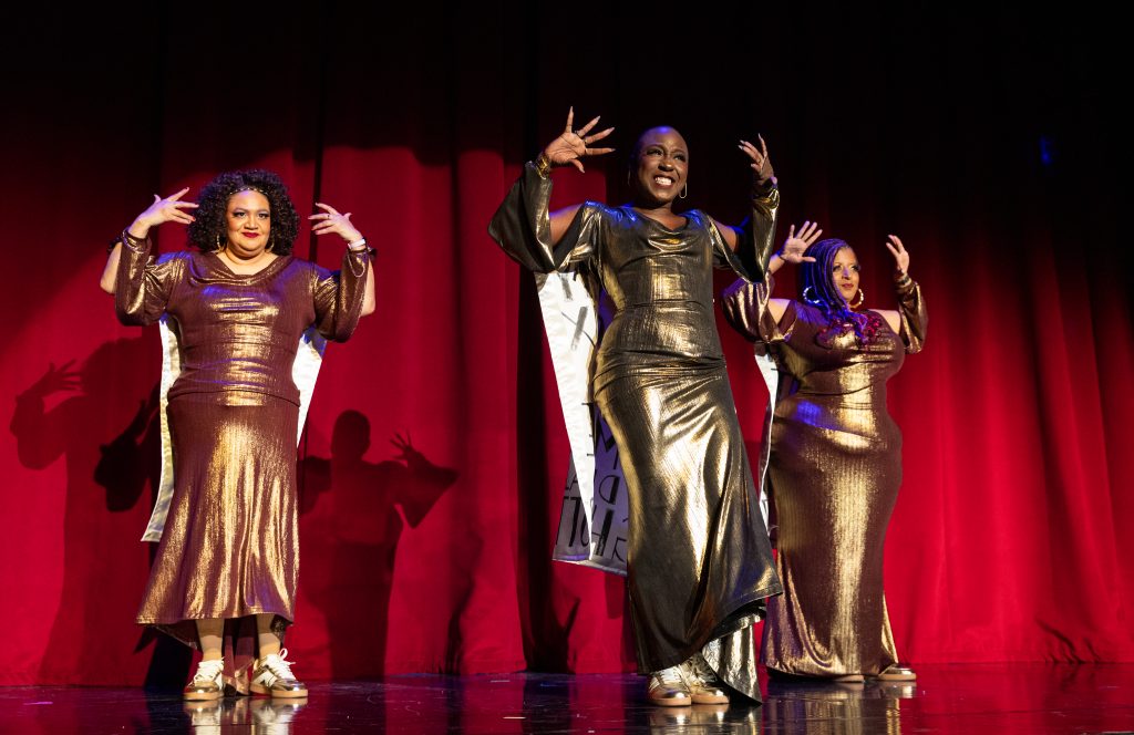 Alotta Boutte, Rebecca Mm Davis and Shimmy La Roux in the 2026 Movers, Shakers and Innovators showcase at Burlesque Hall of Fame Weekend, by SH Photografia for 21st Century Burlesque.