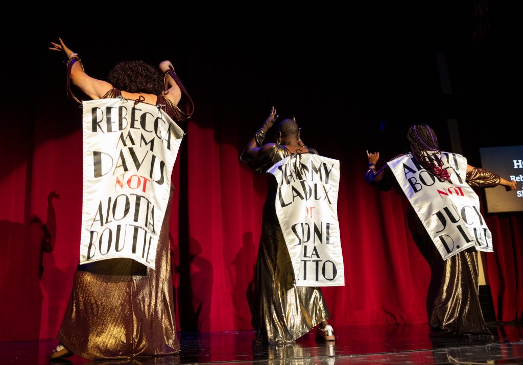 Alotta Boutte, Rebecca Mm Davis and Shimmy La Roux in the 2026 Movers, Shakers and Innovators showcase at Burlesque Hall of Fame Weekend, by SH Photografia for 21st Century Burlesque.
