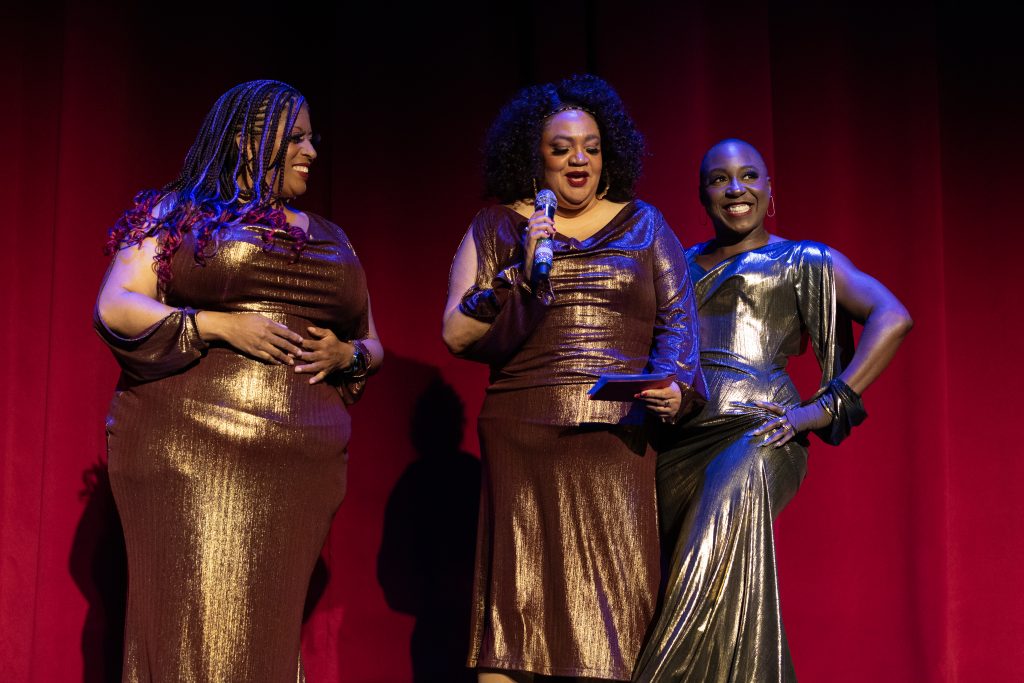 Alotta Boutte, Rebecca Mm Davis and Shimmy La Roux in the 2026 Movers, Shakers and Innovators showcase at Burlesque Hall of Fame Weekend, by SH Photografia for 21st Century Burlesque.